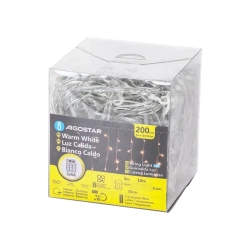 Lampki choinkowe sople przepływ na 3 baterie AA, Ciepłe 200LED 10M